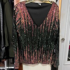 VENUS Black and Pink Sequin Blouse